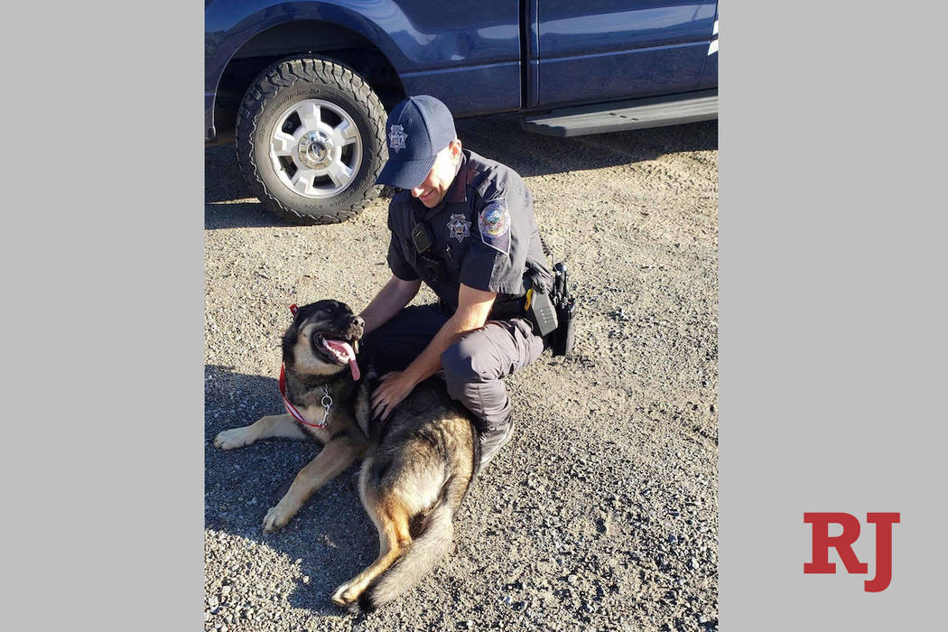 Nevada Highway Patrol Trooper Jeff Freeman and his newly adopted dog, Chief. (Nevada Highway Pa ...