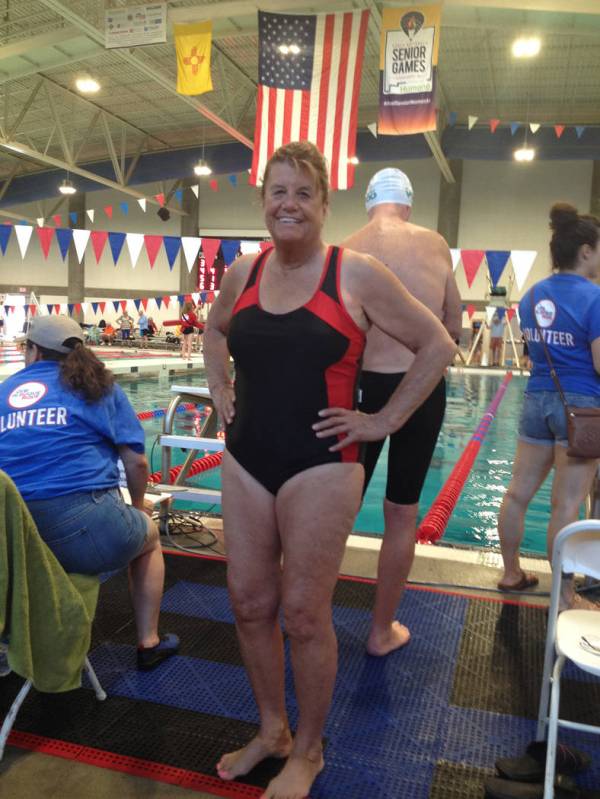 Special to the Pahrump Valley Times Cathy Behrens stands ready to swim the 50-meter freestyle a ...