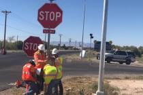 Special to the Pahrump Valley Times Provided by Nye County, this photo shows road crews erectin ...