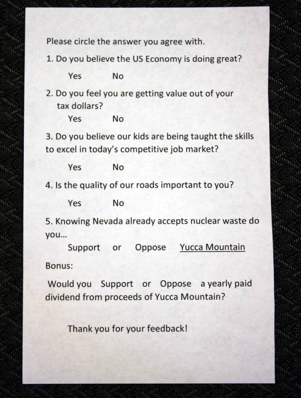 Robin Hebrock/Pahrump Valley Times To help gauge local opinion, a survey was handed out to all ...