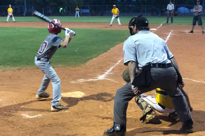 Tom Rysinski/Pahrump Valley Times Aaron Castillo steps into the batter's box during Pahrump Val ...