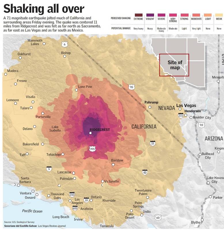 Las Vegas Review-Journal The 7.1 magnitude earthquake could be felt in Pahrump in addition to C ...