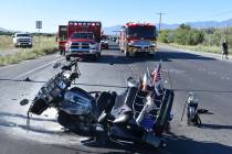 Special to the Pahrump Valley Times A two-vehicle crash involving a motorcycle and truck at the ...