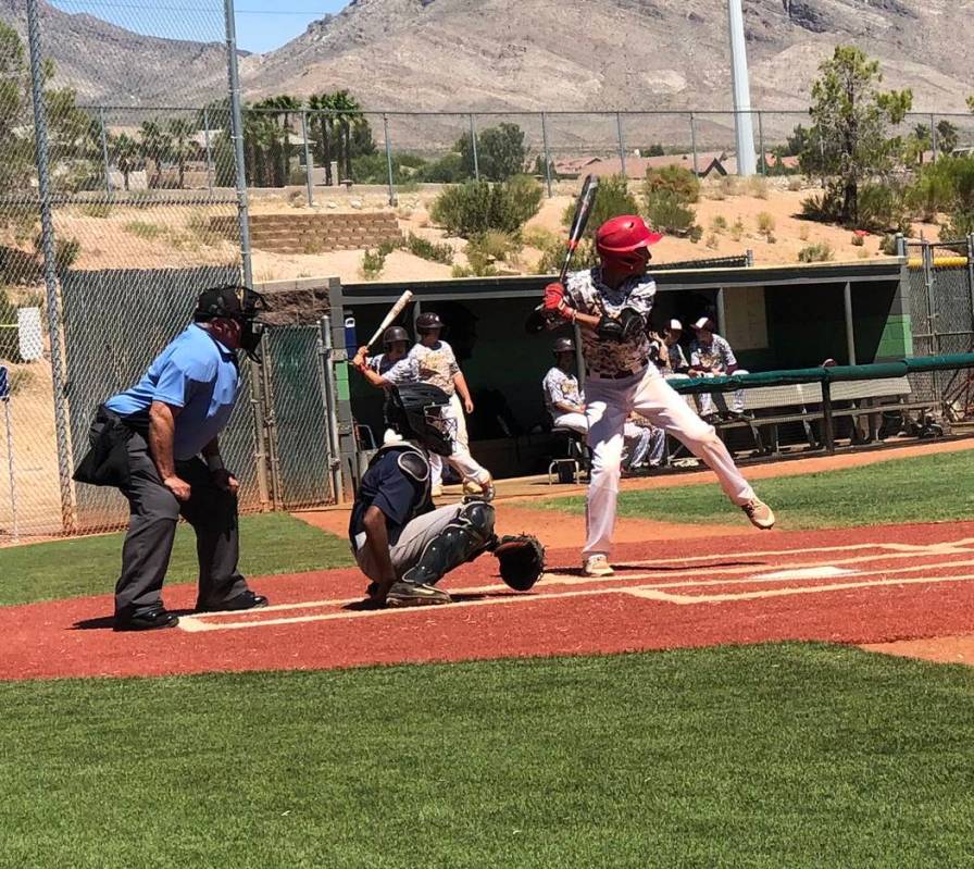 Tom Rysinski/Pahrump Valley Times Pahrump shortstop Fidel Betancourt waits for a pitch against ...