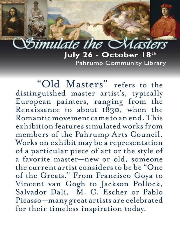 Pahrump Arts Council A look at the description for the "Simulate the Masters" exhibit at the P ...
