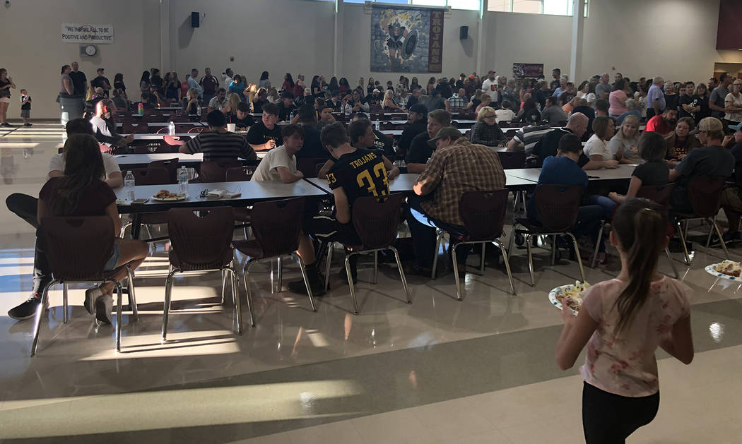 Tom Rysinski/Pahrump Valley Times The crowd of roughly 400 people lines up to get spaghetti dis ...