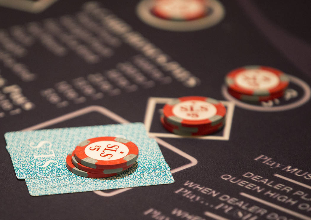 Bets are set at a blackjack table at SLS Las Vegas on Thursday, May, 30, 2019, in Las Vegas. (B ...