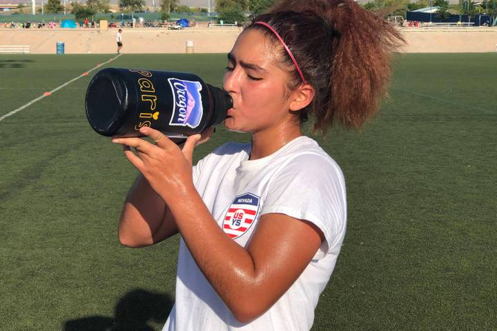 Tom Rysinski/Pahrump Valley Times Paris Coleman of Pahrump takes a break during a tryout of the ...