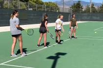 Tom Rysinski/Pahrump Valley Times The Pahrump Valley High School tennis team practices Tuesday ...