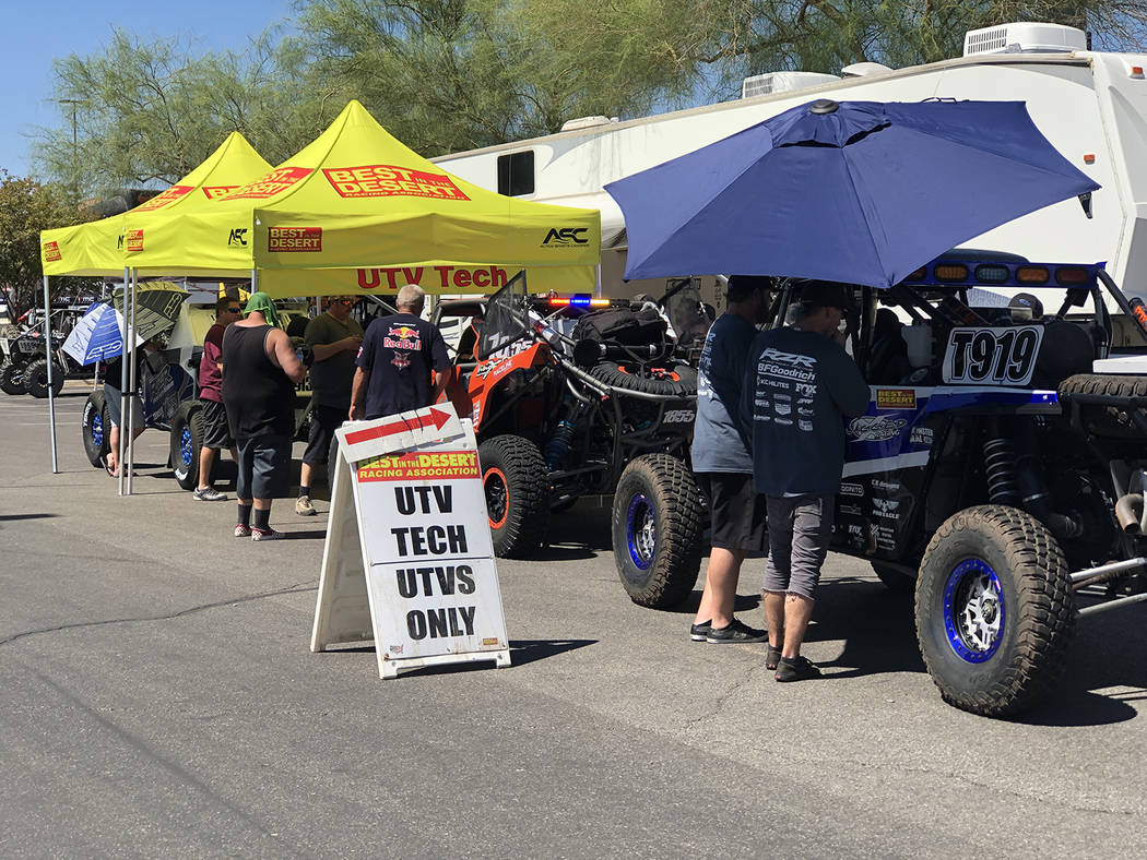 Tom Rysinski/Pahrump Valley Times Vegas to Reno competitors line up Thursday for technical insp ...