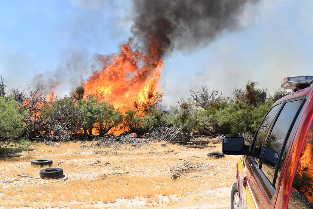 Special to the Pahrump Valley Times Pahrump fire crews were dispatched to the area of Kellogg R ...