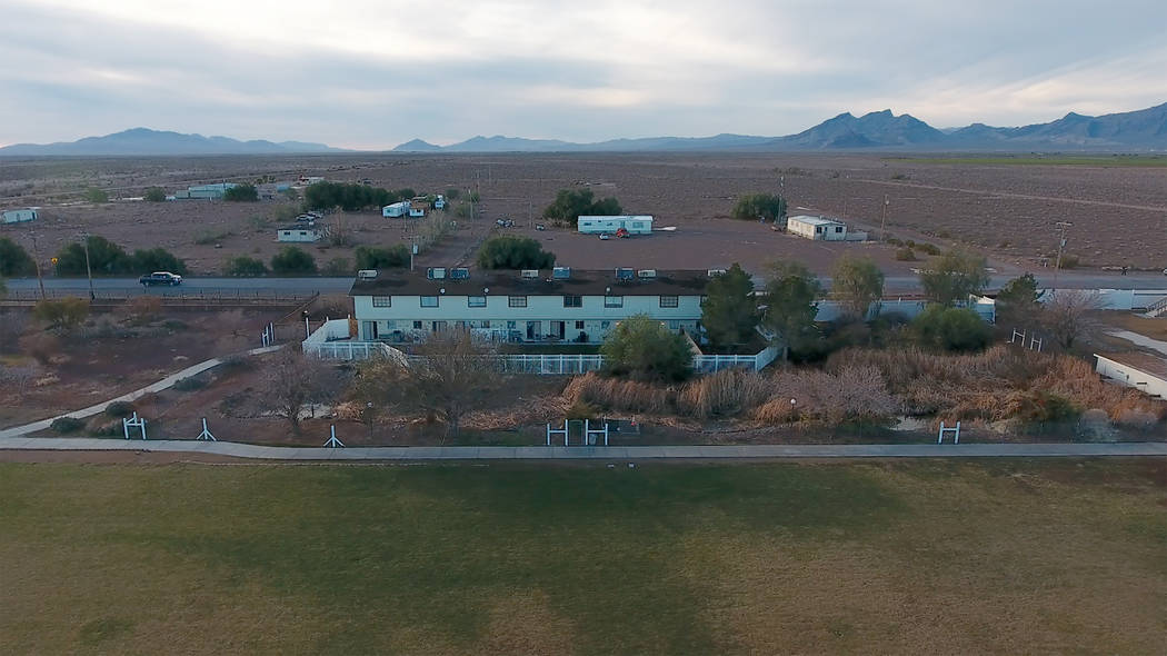 Aerial photo of staff housing at Northwest Academy, a private boarding school in Amargosa Valle ...