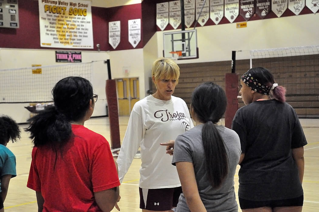 Horace Langford Jr./Pahrump Valley Times Pahrump Valley volleyball players listen to coach Jill ...