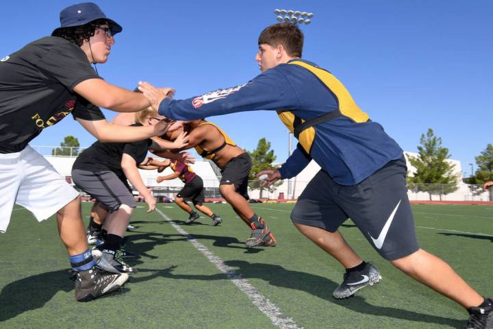 Peter Davis/Special to the Pahrump Valley Times Linemen prepare for the 2019 football season du ...