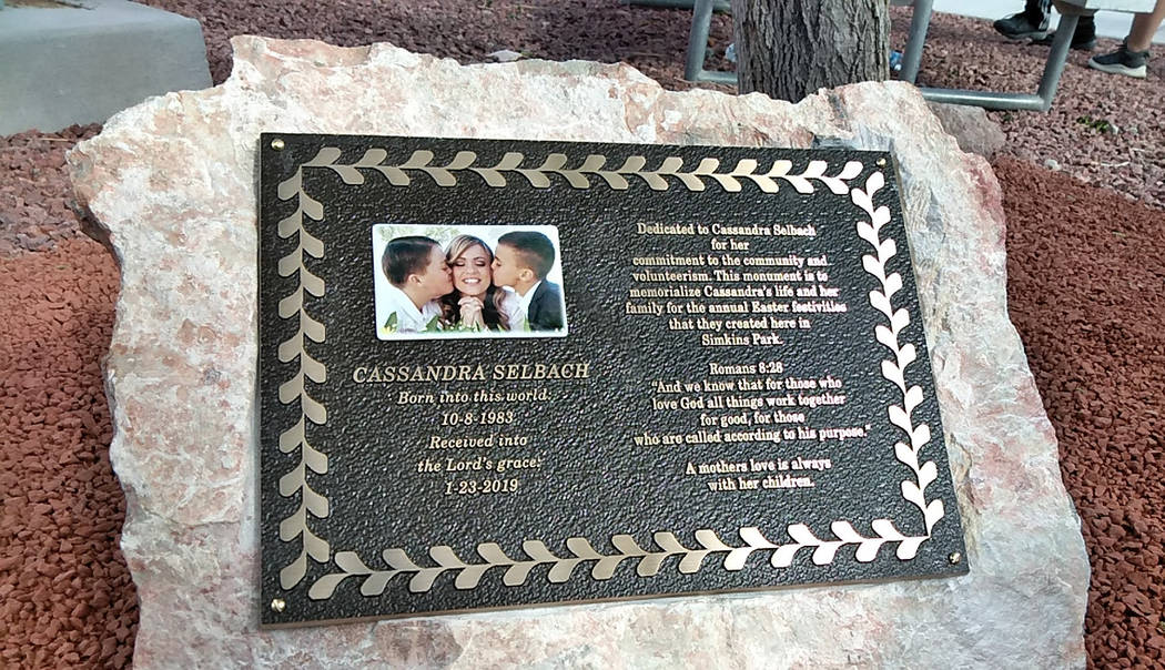 Selwyn Harris/Pahrump Valley Times A bronze plaque with the images of Cassandra Selbach and her ...