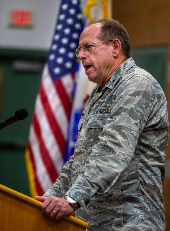 Brigadier General Bill Burks addresses soldiers with the Nevada Army Guard 3665th Explosive Ord ...