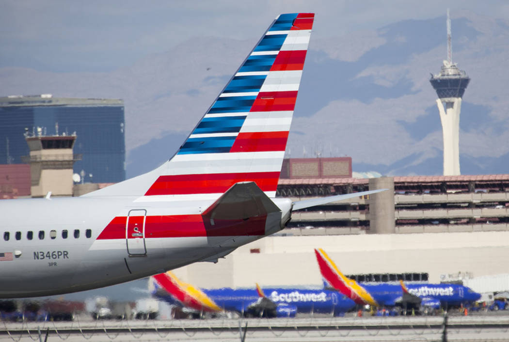 Las Vegas Review-Journal An American Airlines plane at McCarran International Airport in Las Ve ...