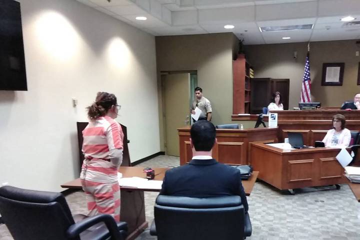 Selwyn Harris/Pahrump Valley Times Ashley Winn, at left, makes a statement on Monday about the ...