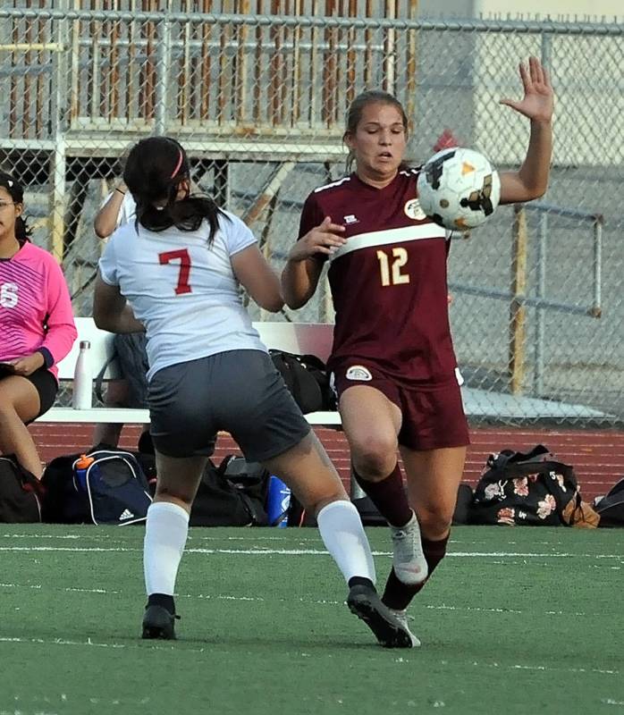 Horace Langford Jr./Pahrump Valley Times Pahrump Valley junior Maddie Souza, right, netted a ha ...