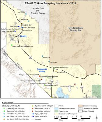 Special to the Pahrump Valley Times This maps shows the locations of the 2018 tritium sampling ...