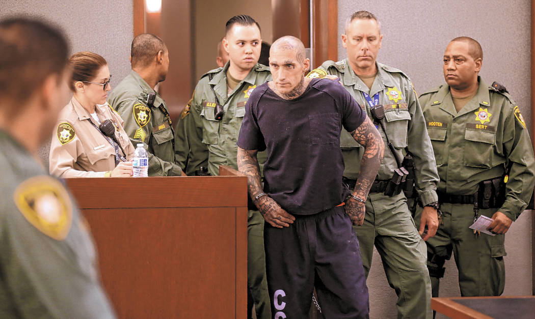 Richard Manning appears in court at the Regional Justice Center in Las Vegas for their initial ...