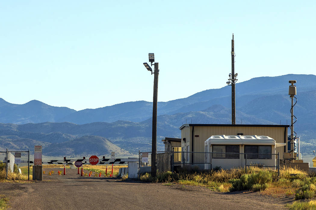 The Area 51 military base back gate at Groom Lake with no signs of activity yet may be busy in ...