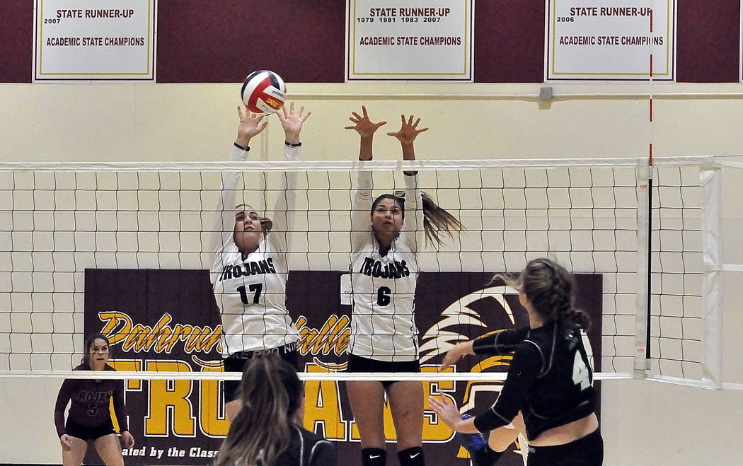 Horace Langford Jr./Pahrump Valley Times Pahrump Valley's Kylie Stritenberger, left, and Nicky ...