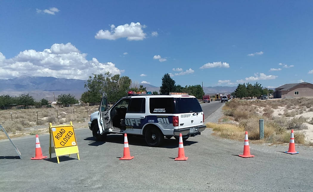 Selwyn Harris/Pahrump Valley Times Access to the 4600 block of East Navajo Blvd was blocked thr ...