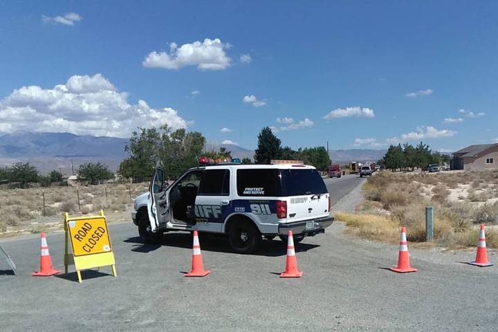 Selwyn Harris/Pahrump Valley Times Access to the 4600 block of East Navajo Blvd was blocked thr ...