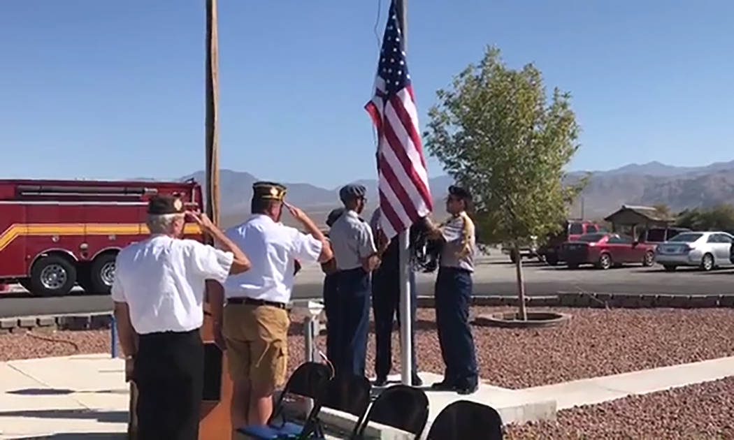 Jeffrey Meehan/Pahrump Valley Times The American flag and prisoners of war flag were set to ha ...
