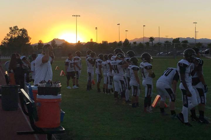 Tom Rysinski/Pahrump Valley Times The Pahrump Valley High School football team on the sideline ...