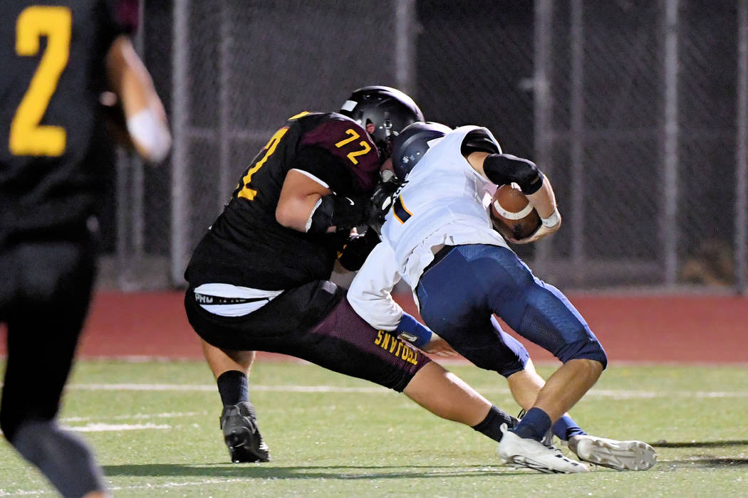 Peter Davis/Special to the Pahrump Valley Times Pahrump Valley senior Caleb Sproul brings down ...