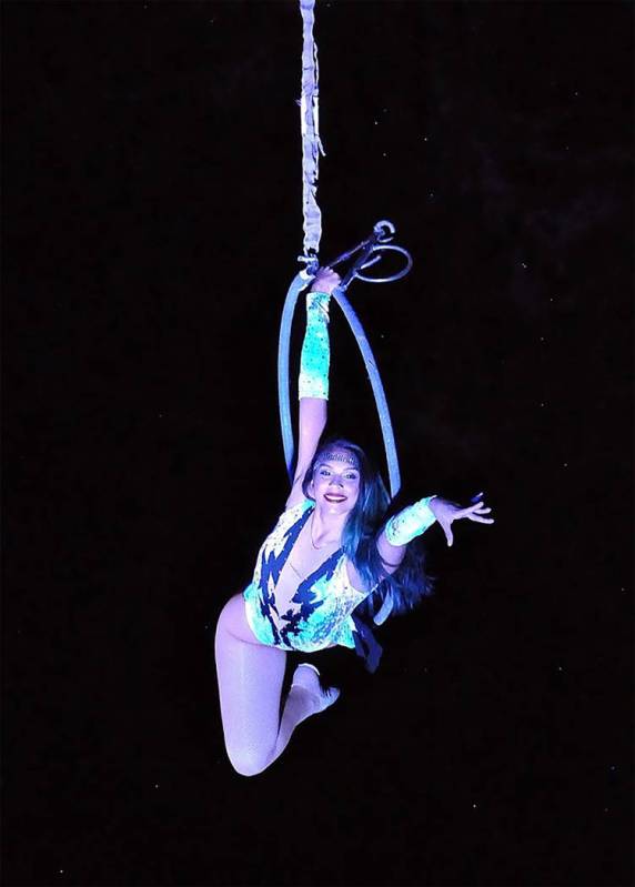 Horace Langford Jr./Pahrump Valley Times An Aerialist undertakes daring moves, with a smile as ...