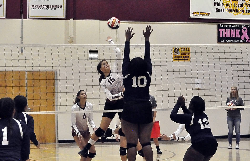 Horace Langford Jr./Pahrump Valley Times Pahrump Valley's Kate Daffer on the attack during a Se ...