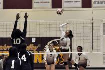 Horace Langford Jr./Pahrump Valley Times Junior Nicky Velazquez goes up for a kill during a swe ...