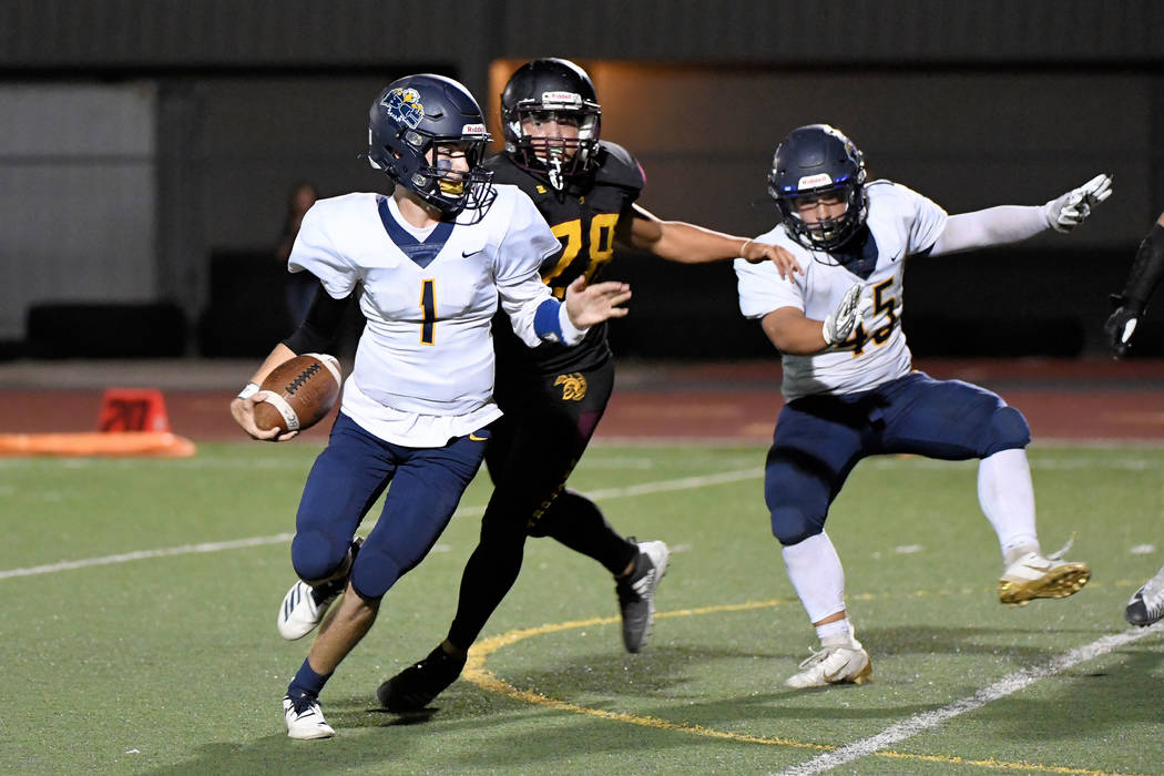 Peter Davis/Special to the Pahrump Valley Times Pahrump Valley junior Jalen Denton chases Bould ...