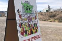 Jeffrey Meehan/Pahrump Valley Times A welcome sign for the "Storm Area 51" event, pegged to att ...