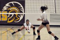 Horace Langford Jr./Pahrump Valley Times Pahrump Valley sophomore Tayla Wombaker reaches to set ...