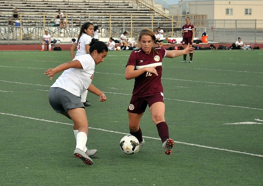 Horace Langford Jr./Pahrump Valley Times Maddy Souza scored a first-half goal for Pahrump Valle ...