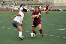 Horace Langford Jr./Pahrump Valley Times Maddy Souza scored a first-half goal for Pahrump Valle ...