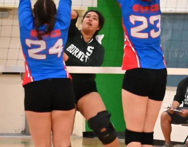 Richard Stephens/Special to the Pahrump Valley Times Beatty's Adriana Gil goes up for a kill ag ...
