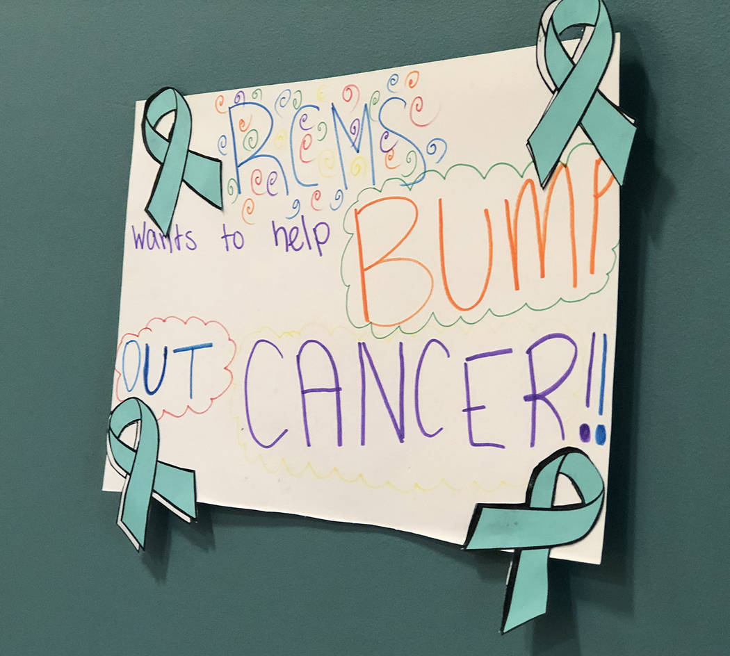 Tom Rysinski/Pahrump Valley Times One of many anti-cancer signs at the Rosemary Clarke Middle S ...