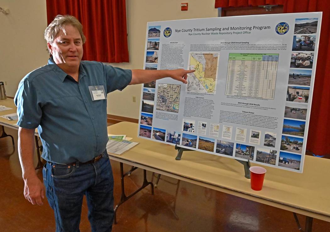 Richard Stephens/Special to the Pahrump Valley Times Nye County geoscientist Jon Klenke points ...