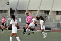 Horace Langford Jr./Pahrump Valley Times Pahrump Valley junior Makayla Gent collides with Weste ...
