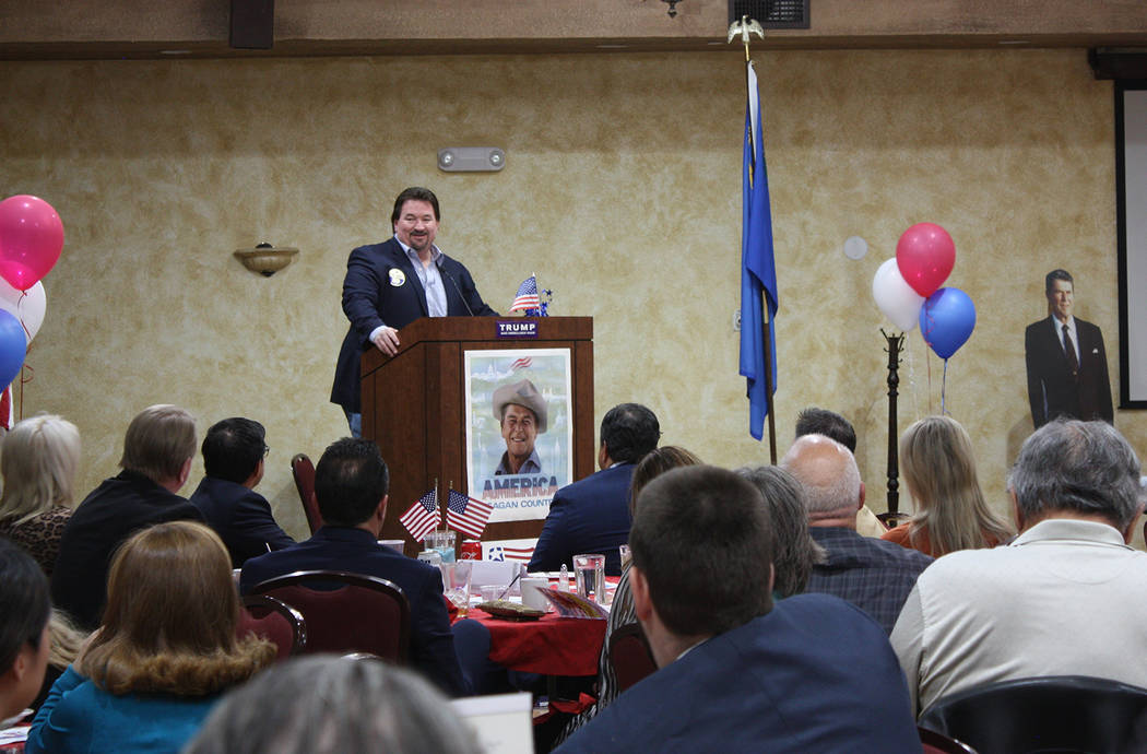 Robin Hebrock/Pahrump Valley Times Nevada Republican Party Chairman Michael McDonald addresses ...