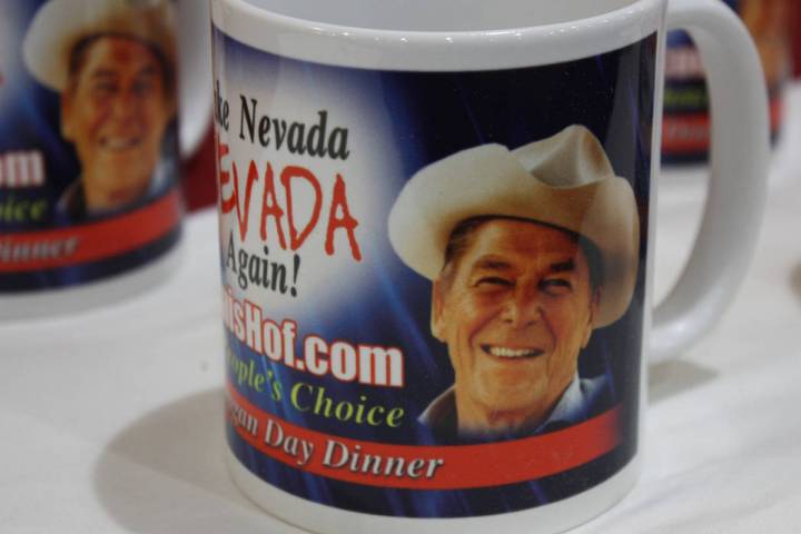 Robin Hebrock/Pahrump Valley Times Momentos featuring President Ronald Reagan's image were a po ...