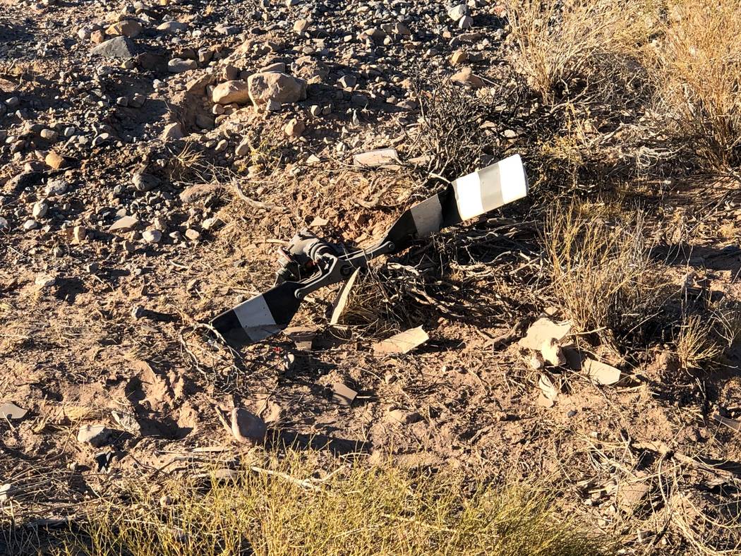 Debris from a helicopter crash near Red Rock Canyon on Wednesday, Oct. 23, 2019. (Nevada Highwa ...