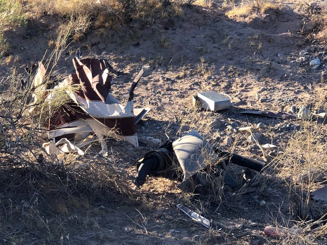 Debris from a helicopter crash near Red Rock Canyon on Wednesday, Oct. 23, 2019. (Nevada Highwa ...