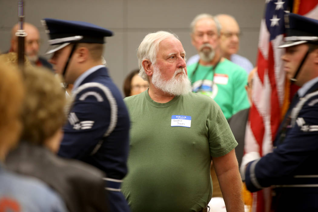 George "Rabbit" Jones, 70, of Las Vegas stands for the Nellis Air Force Base Color Guard during ...
