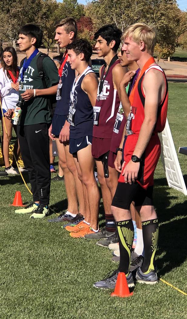 Tom Rysinski/Pahrump Valley Times Jose Granados, left, of Beatty with other medalists after win ...